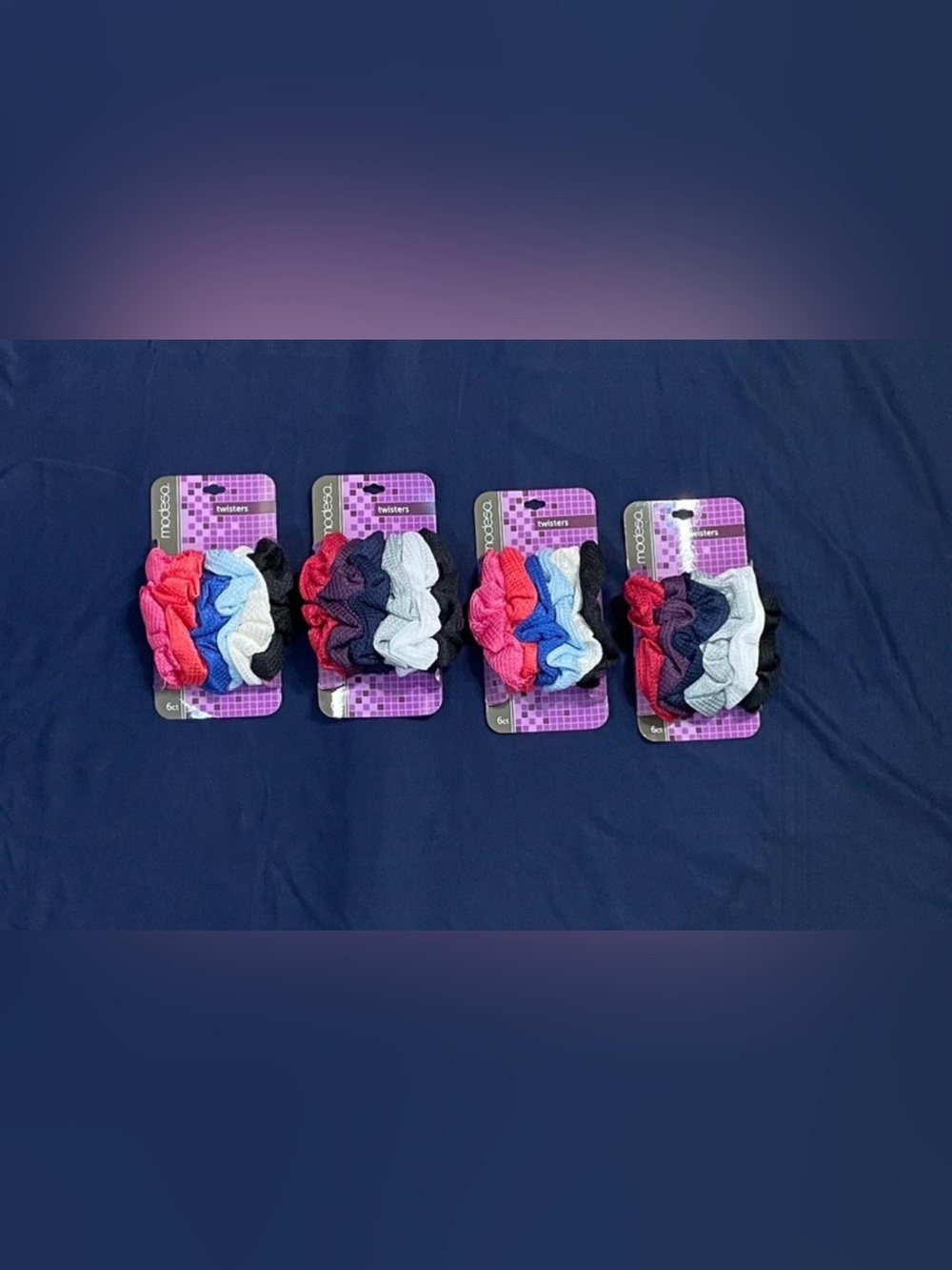 Lot of 4 Modesa Hair Twisters Scrunchies 6ct Multi-Color Waffle Knit Pack New
